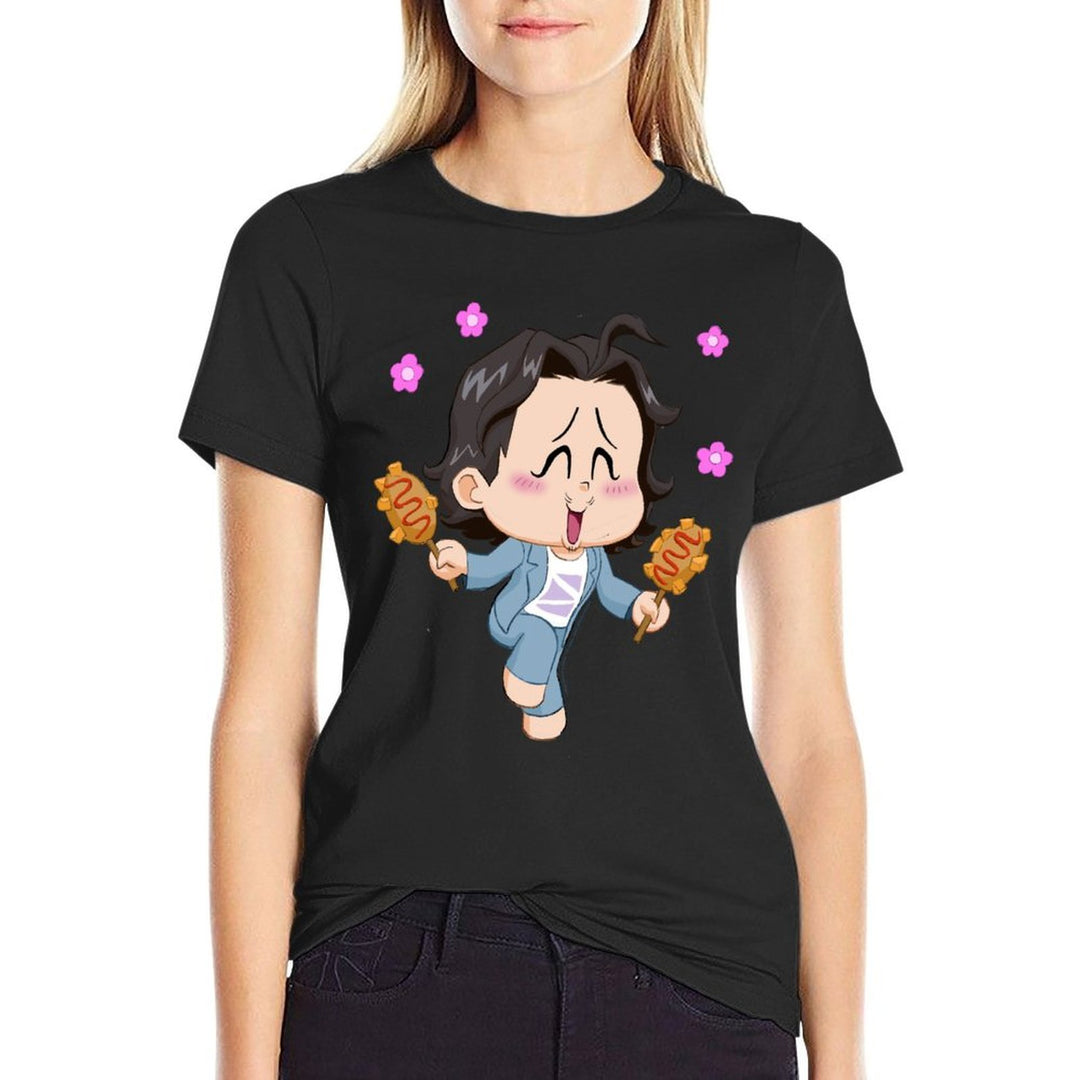 Kpop Demon Hunters Chibi Bobby Enjoying Corn Dogs  Relaxed-fit T-Shirt