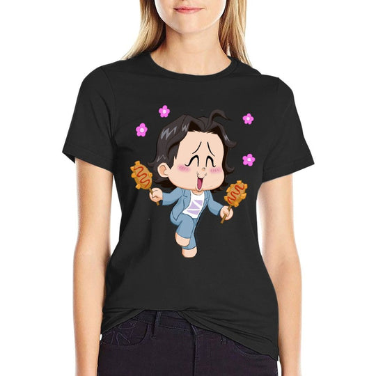 Kpop Demon Hunters Chibi Bobby Enjoying Corn Dogs  Relaxed-fit T-Shirt