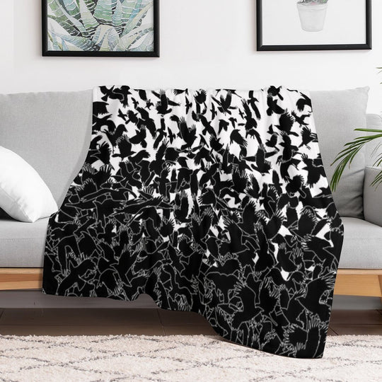 Raven Crow Flying Birds Abstract Goth Halloween Pattern Velvety-soft Throw Blanket