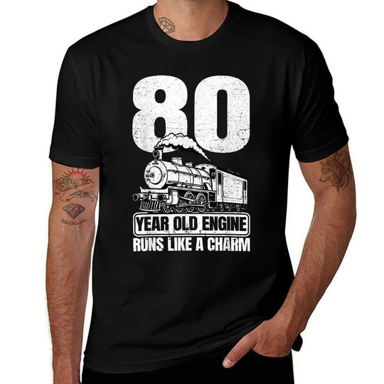 80th Birthday Railroad Locomotive Steam Train  Quick-drying T-Shirt