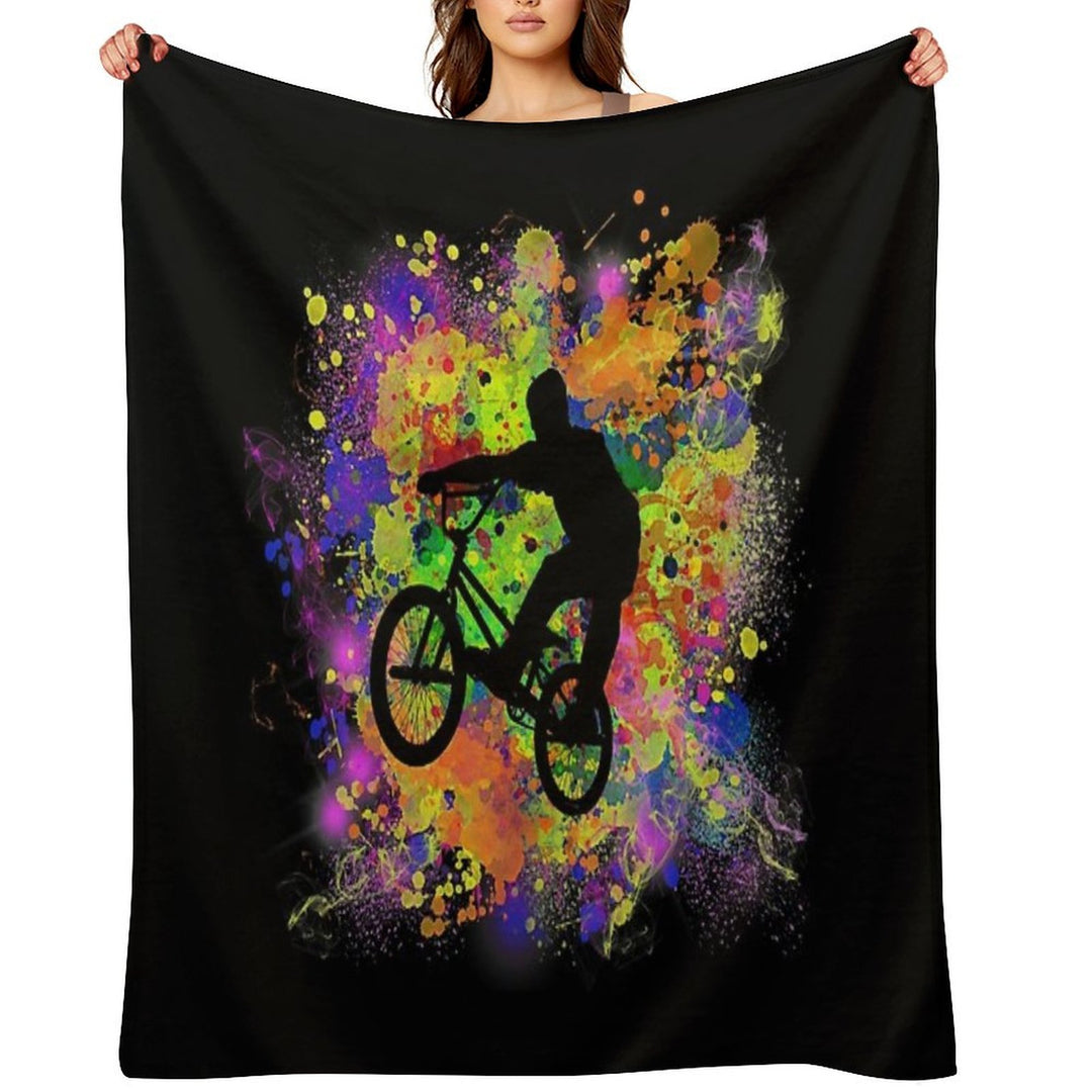 Extreme Sports BMX Bike Coloured Splash Illustration Shrink-resistant Throw Blanket