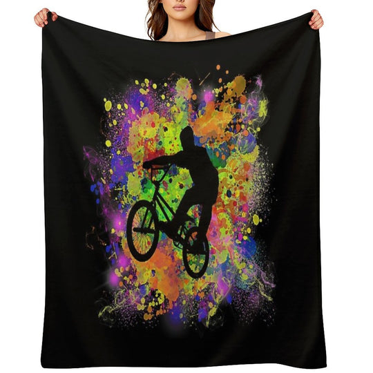Extreme Sports BMX Bike Coloured Splash Illustration Shrink-resistant Throw Blanket