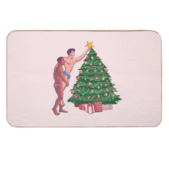 Gay Christmas Hunks  Repositionable Bath Mat