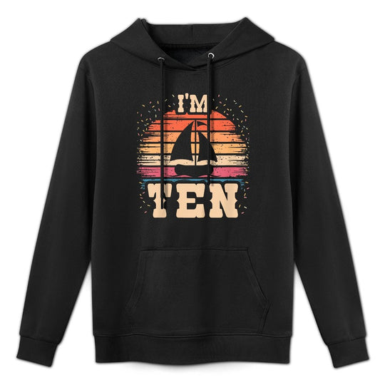 Kids Sailing 10 Year Old Birthday Boy Girl 10th Sailboat Birthday Shrink-Resistant Hoodie