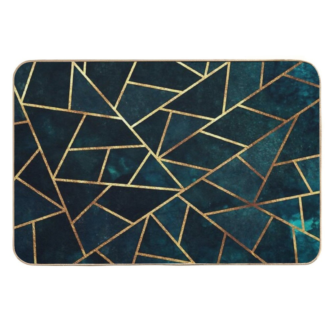 Deep Teal Geometric  Absorbent Bath Mat