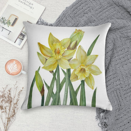 Watercolour Daffodils Botanical Illustration Soft Warmth Comfort Throw Pillow