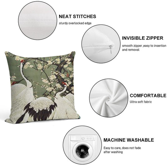 Favourite Artist - Plum Blossom And Cranes - Jakuchu Ito Soft Decorative Cover Throw Pillow