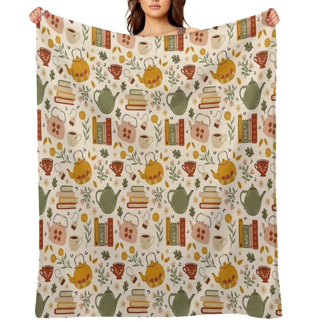 Flowery Books And Tea Travel-friendly Throw Blanket