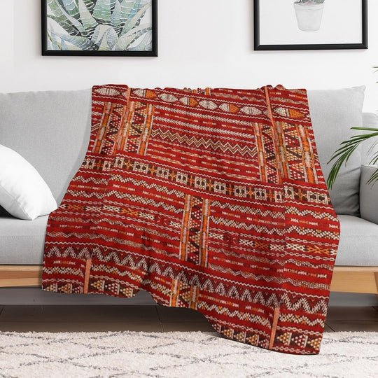 Red Vintage Moroccan Pattern Premium Throw Blanket