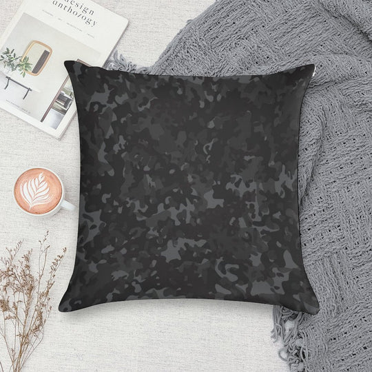 Charcoal Camouflage Black Grey Night Camo Soft Short Plush Fabric Throw Pillow