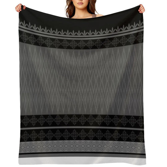 Geometric Ethnic Pattern Oriental in Black And Gray Comfort Throw Blanket