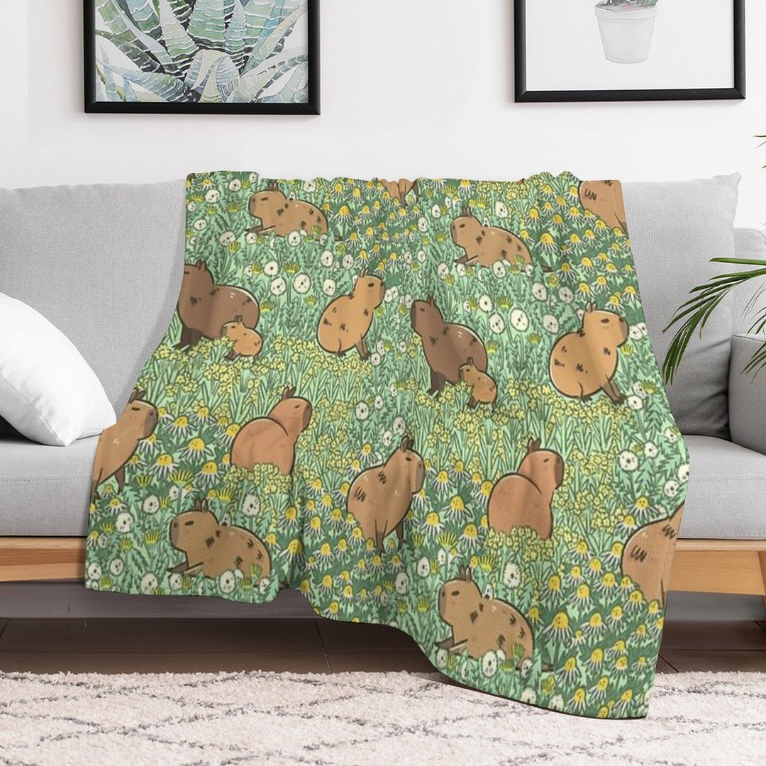 Capybaras Meadow in Green And Yellow Versatility Throw Blanket