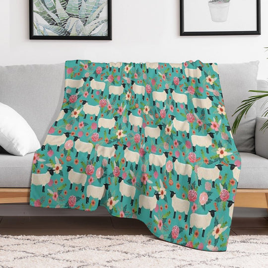 Sheep Farm Sanctuary Florals Pattern Cute Gifts for Animal Lovers Wrinkle-free Throw Blanket