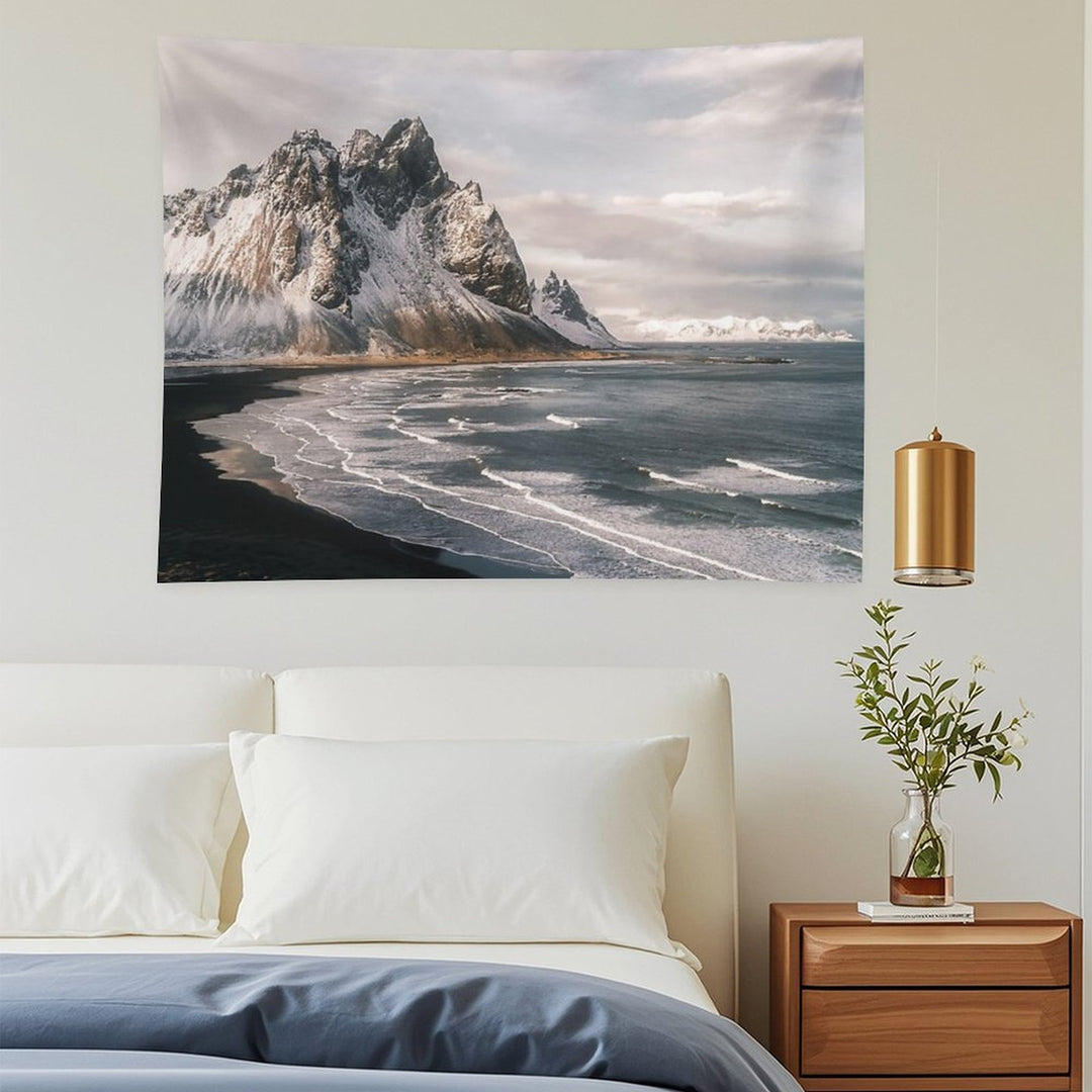Stokksnes Icelandic Mountain Beach Sunset - Landscape Photography Tapestry