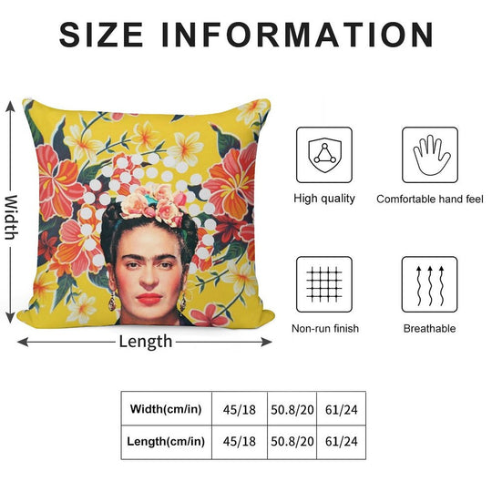 Frida Kahlo Print, Flowers, Color on Ocher Mexican Tablecloth Soft Bedroom Essential Throw Pillow