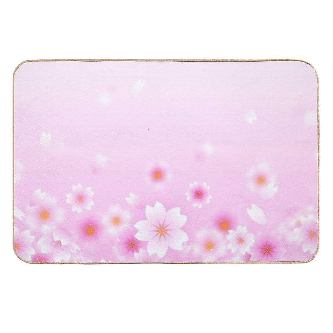 Sakura Flowers in Pink Background Durable Bath Mat