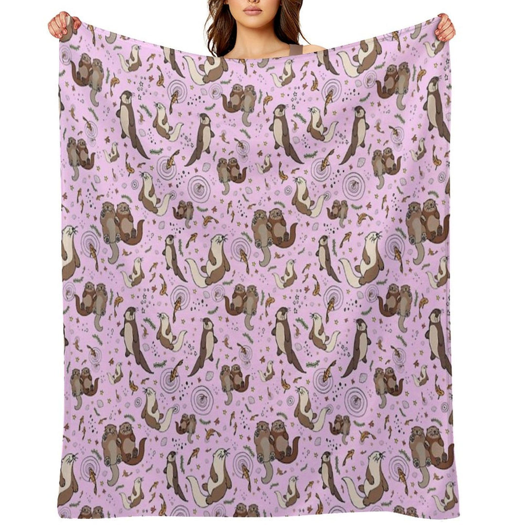 Otters in Pink Travel-friendly Throw Blanket