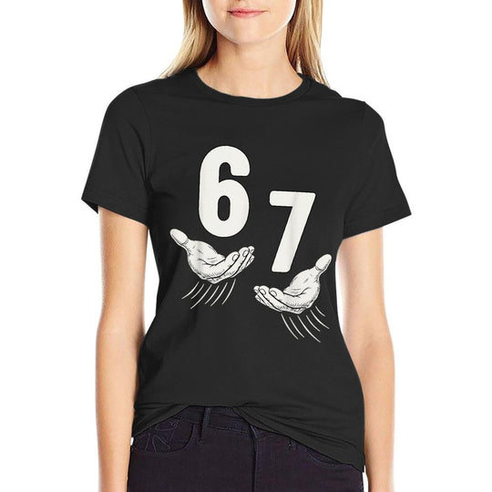 Six Seven 67 6 7 Kids 67 Boys Youth 6-7 Meme Hands Funny  Oversized Silhouette T-Shirt