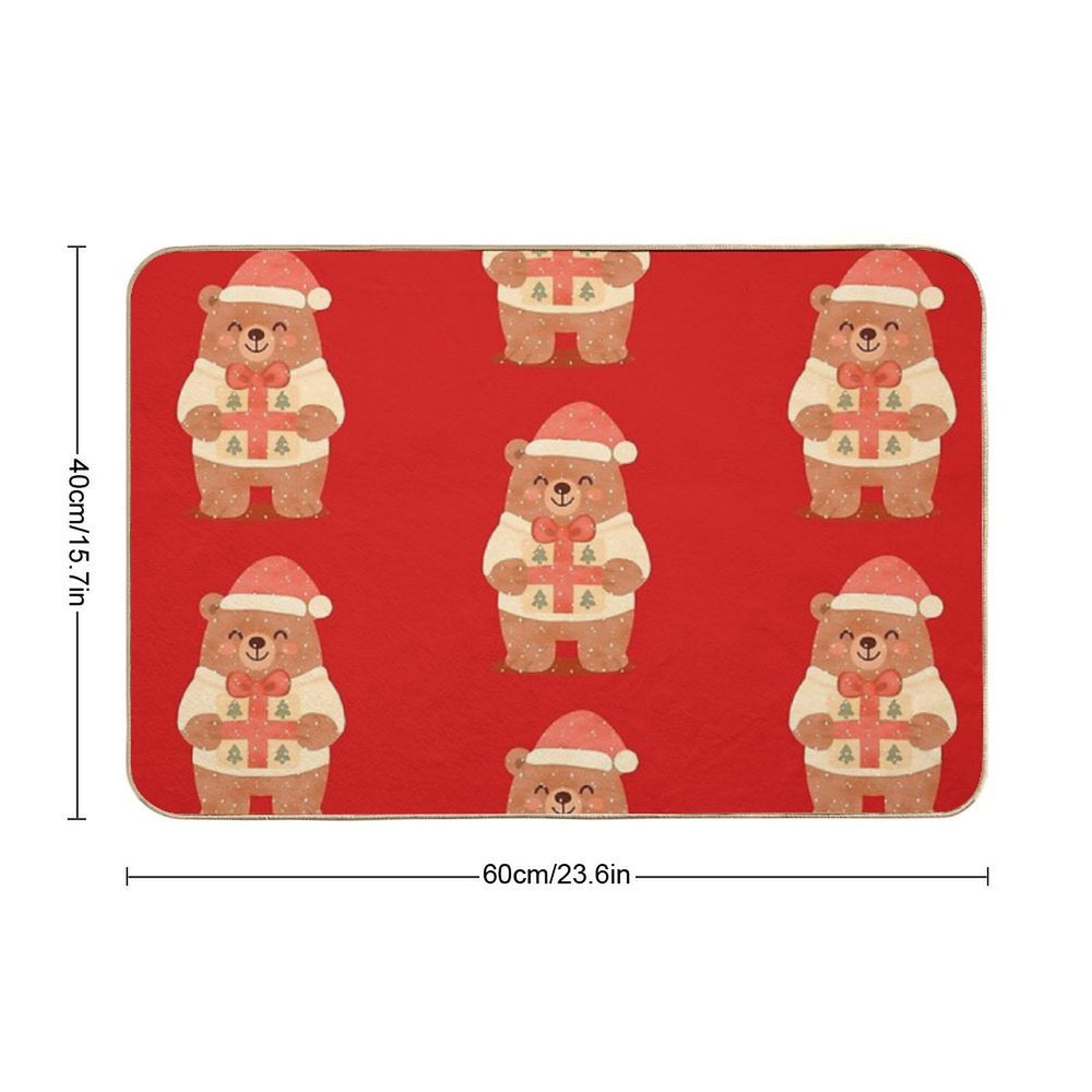 Cute Christmas Bear with Gift – Holiday Winter Illustration  Stain-Proof Bath Mat