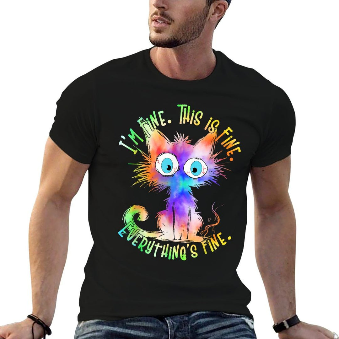 Tie Dye Black Cat Its Fine Im Fine Everything Is Fine Women  Trendy Pattern T-Shirt