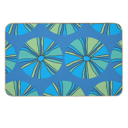Modern Blue And Green Flower on Blue Durable Bath Mat