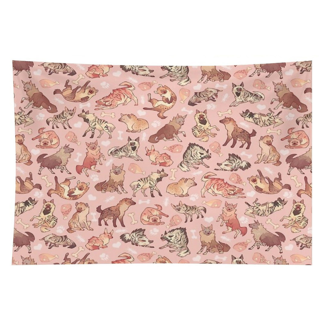 Hyenas in Milky Strawberry Tapestry