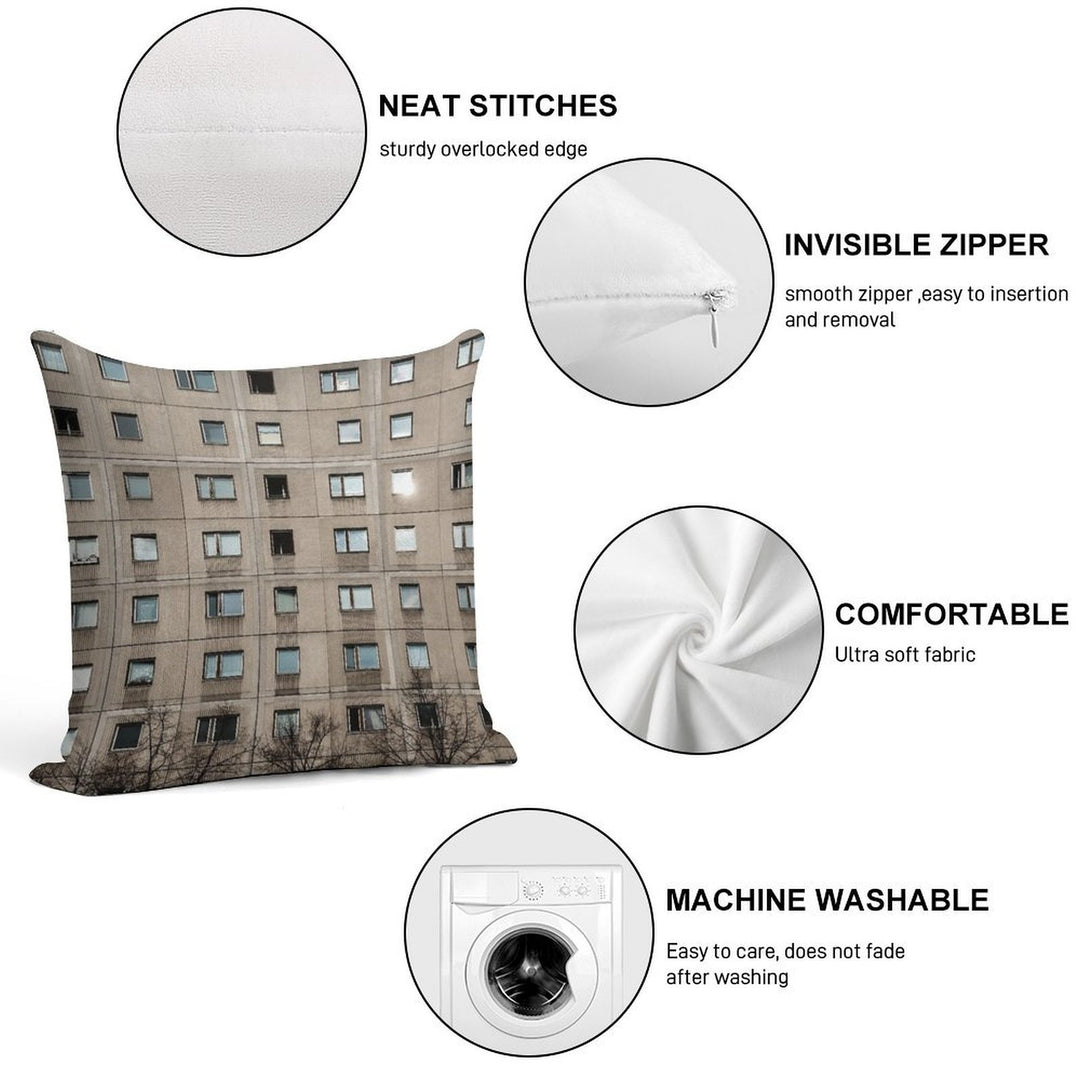 Plattenbau - Building Facade - Architecture Soft Short Plush Fabric Throw Pillow