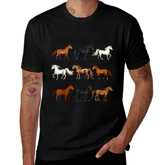 Horses God Says I Am Christian Girln Bible Verse Jesus  Cotton T-Shirt