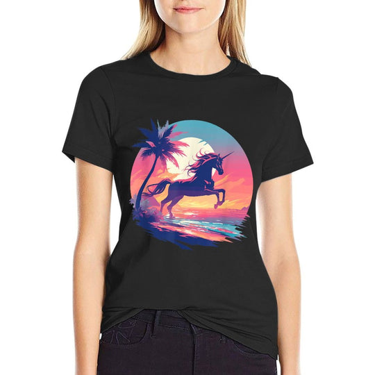Majestic Sunset Unicorn Art Mystical Creature Fantasy  Summer-ready Fabric T-Shirt