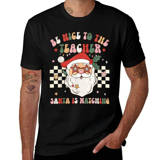 Be Nice To The Teacher Santa Is Watching Retro Christmas  Soft T-Shirt