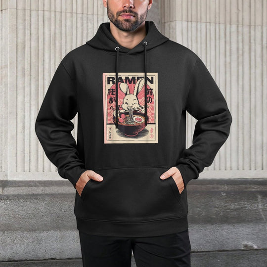 Anime Rabbit Manga Kawaii Otaku Neko Japanese Ramen Rabbit Kangaroo Pocket Hoodie