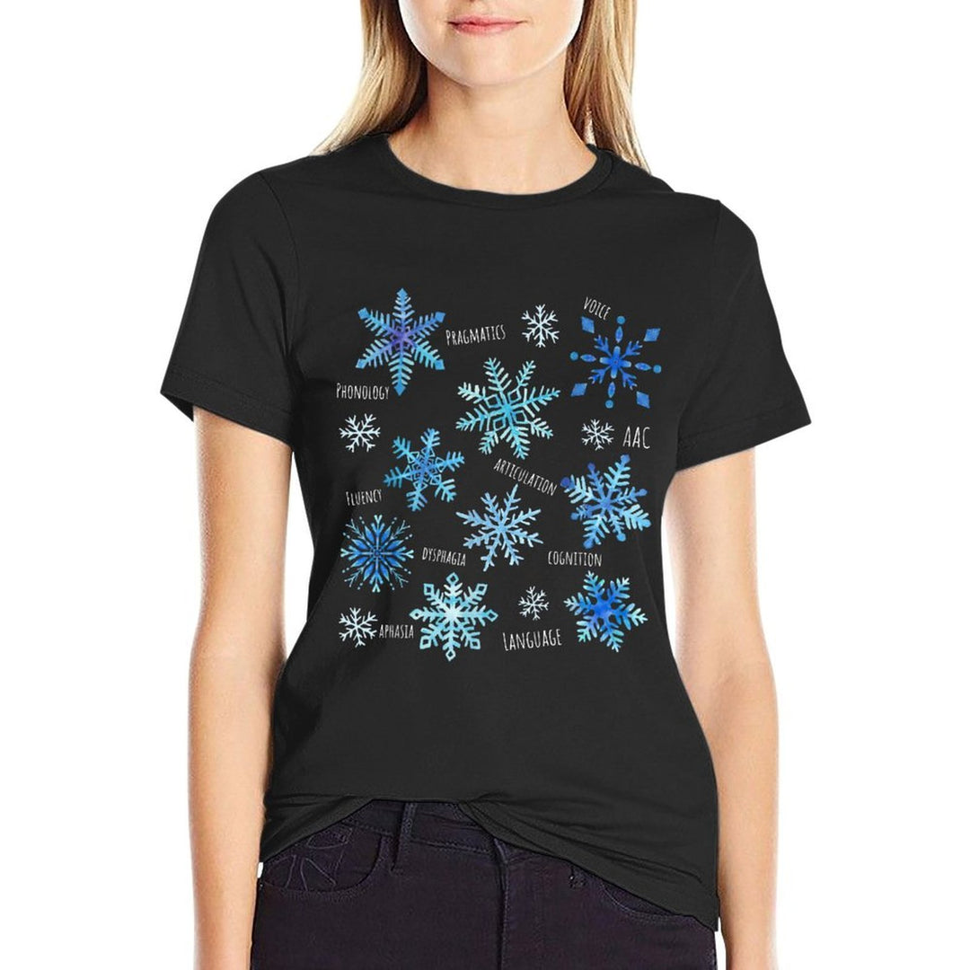 Snowflakes Speech Therapy SLP Speech Pathologist Christmas  Ribbed Collar T-Shirt