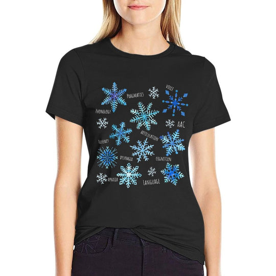 Snowflakes Speech Therapy SLP Speech Pathologist Christmas  Ribbed Collar T-Shirt