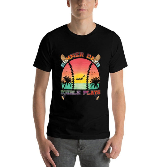 Summer Days And Double Plays Baseball Softball Beach Sunset  Eco-friendly Material T-Shirt