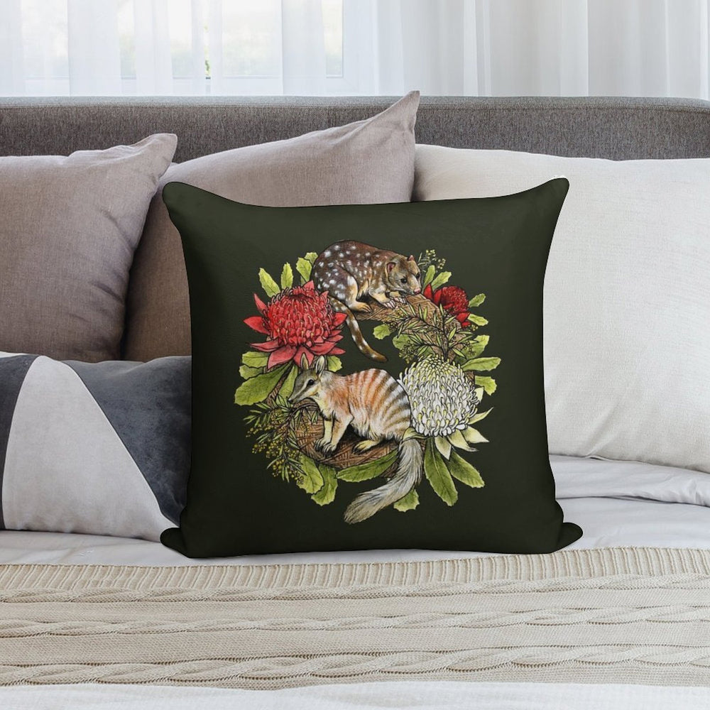Quoll And Numbat Australian Christmas Wreath Soft Multiple Sizes Throw Pillow