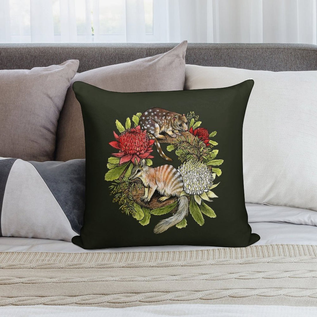 Quoll And Numbat Australian Christmas Wreath Soft Multiple Sizes Throw Pillow