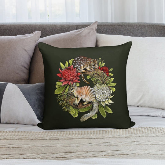Quoll And Numbat Australian Christmas Wreath Soft Multiple Sizes Throw Pillow