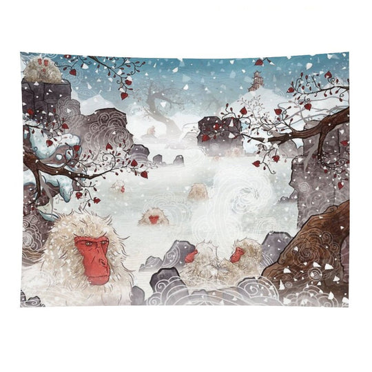 Soaking Japanese Snow Monkeys Tapestry