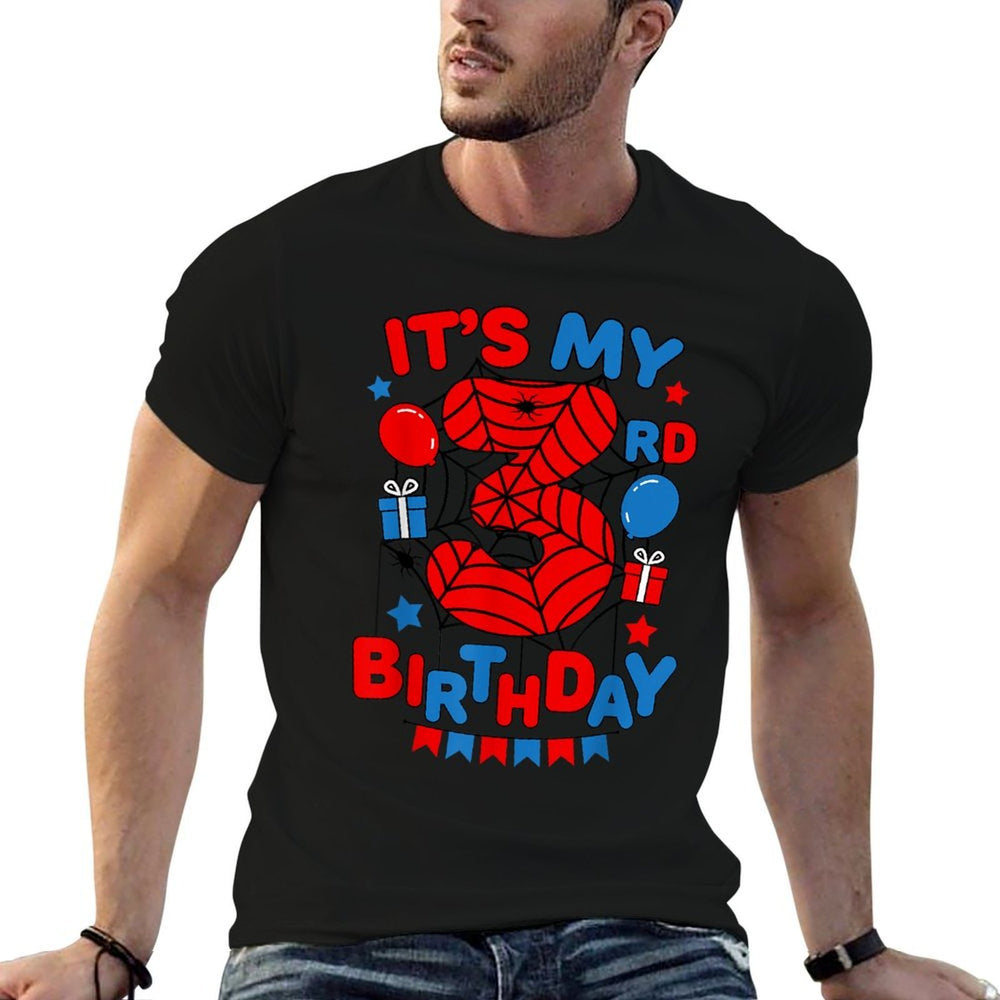 Its My 3rd Birthday Spider Theme Party 3 Year Old Boys Kids  Polyester Blend T-Shirt