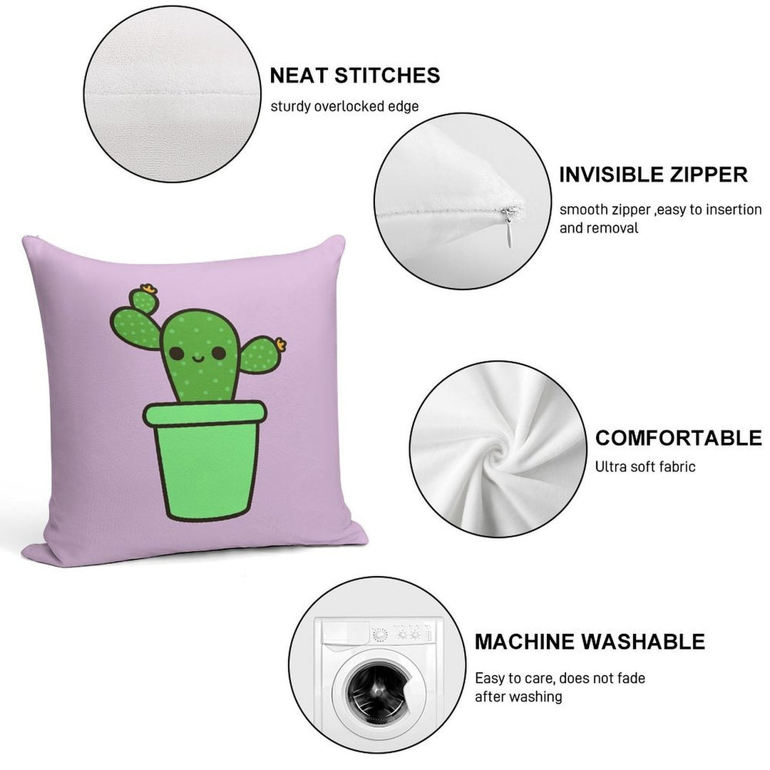 Cute Cactus in Green Pot Soft Shrink-Resistant Throw Pillow