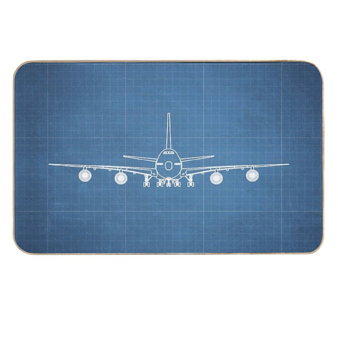 Boeing 747 Family Blueprint (light Blue)  Stain-Proof Bath Mat
