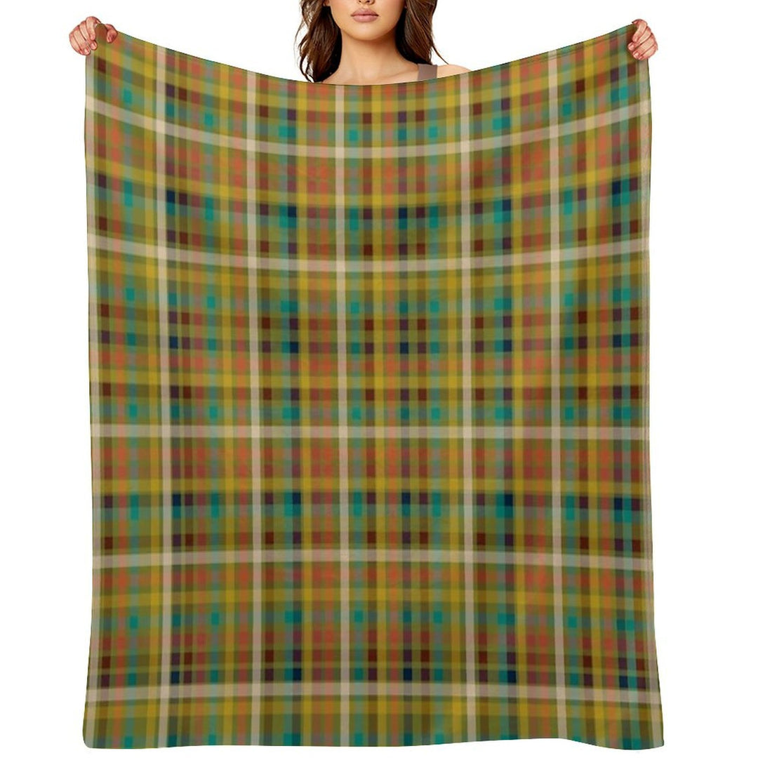 Retro Modern Plaid Pattern in Midcentury Mod Mustard, Olive, Orange, Teal, And Navy Eco-conscious Throw Blanket