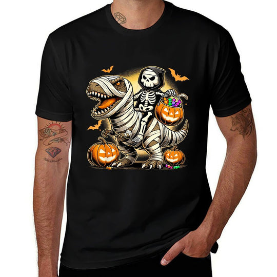 Skeleton Riding Mummy Dinosaur Halloween Pumpkin  Vintage-inspired T-Shirt