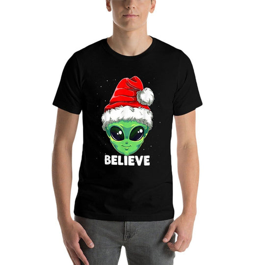 Christmas Alien Santa Costume Funny UFO Santa Hat Xmas Kids  Breathable T-Shirt