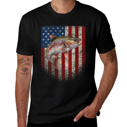 Womens American USA Rainbow Trout Fishing Red White Blue  Breathable T-Shirt
