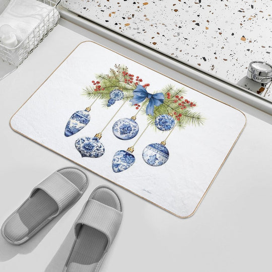 Blue Chinoiserie Christmas A  Rapid-Drying Bath Mat