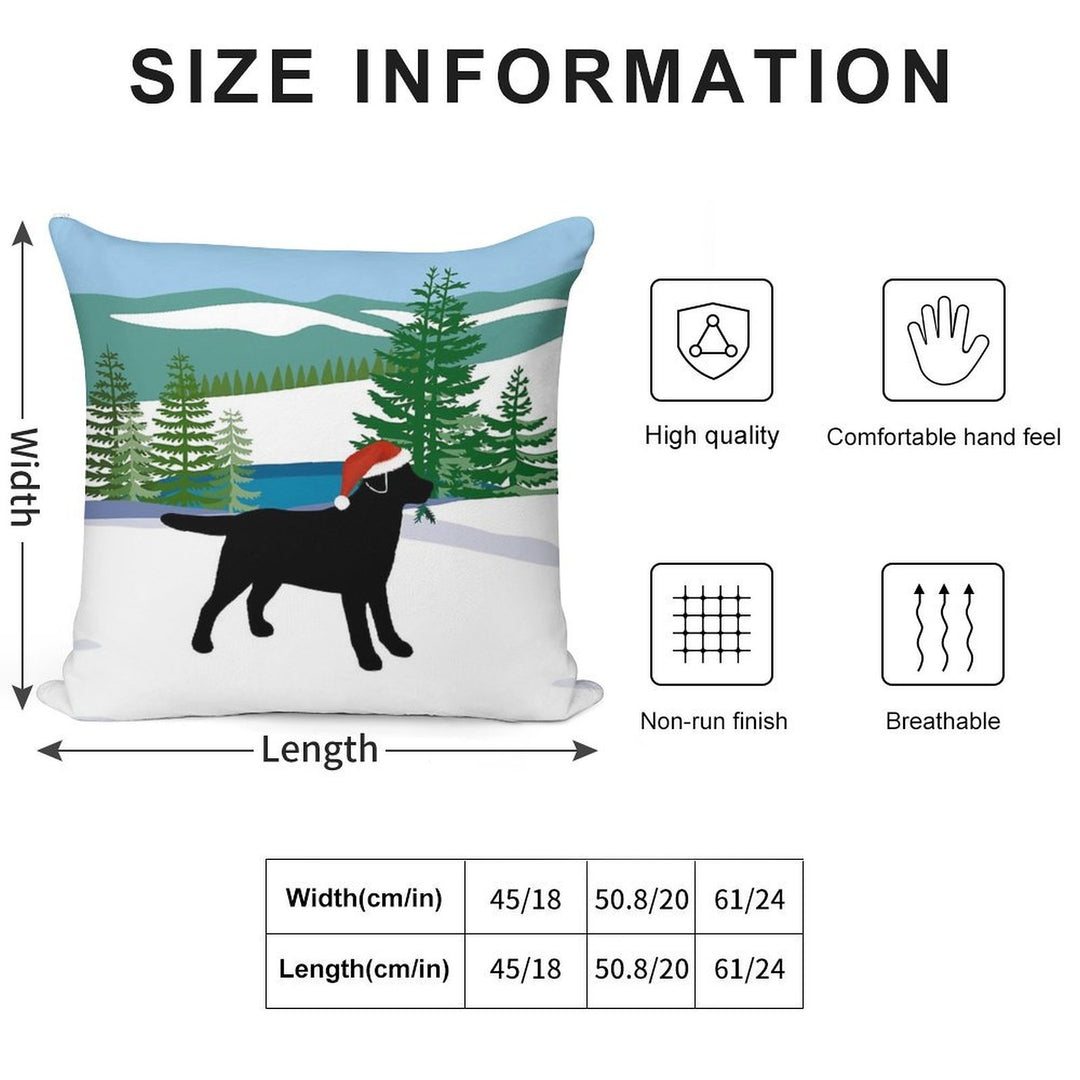 Black Labrador Christmas Winter View Soft Luxury Feel Throw Pillow