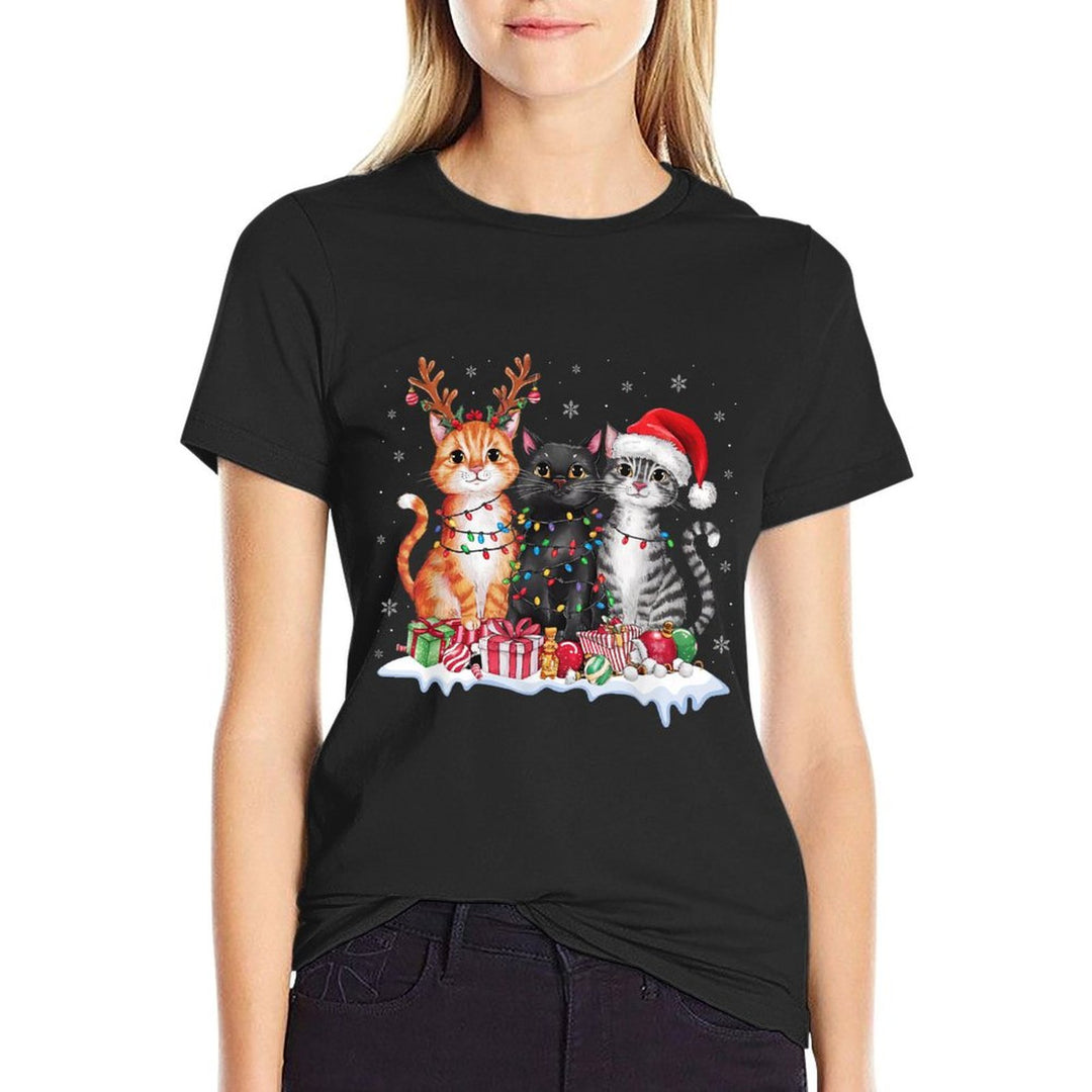 Santa Cat Christmas Light Gorgeous Reindeer Pajama Cat Lover  Trendy Pattern T-Shirt