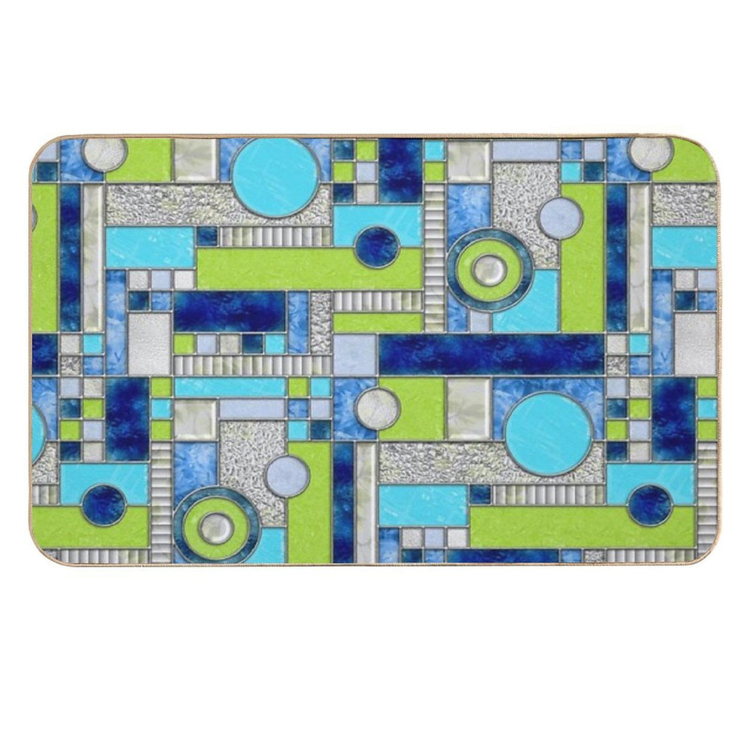 Stained Glass Window Color Blocking - Blue Green  Rapid-Drying Bath Mat