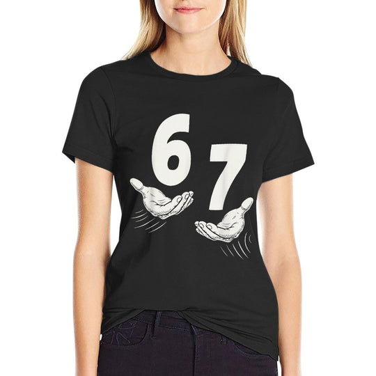 Six Seven 67 6 7 Kids 67n Boys 6-7 Meme Hands Funny  Trendy Pattern T-Shirt